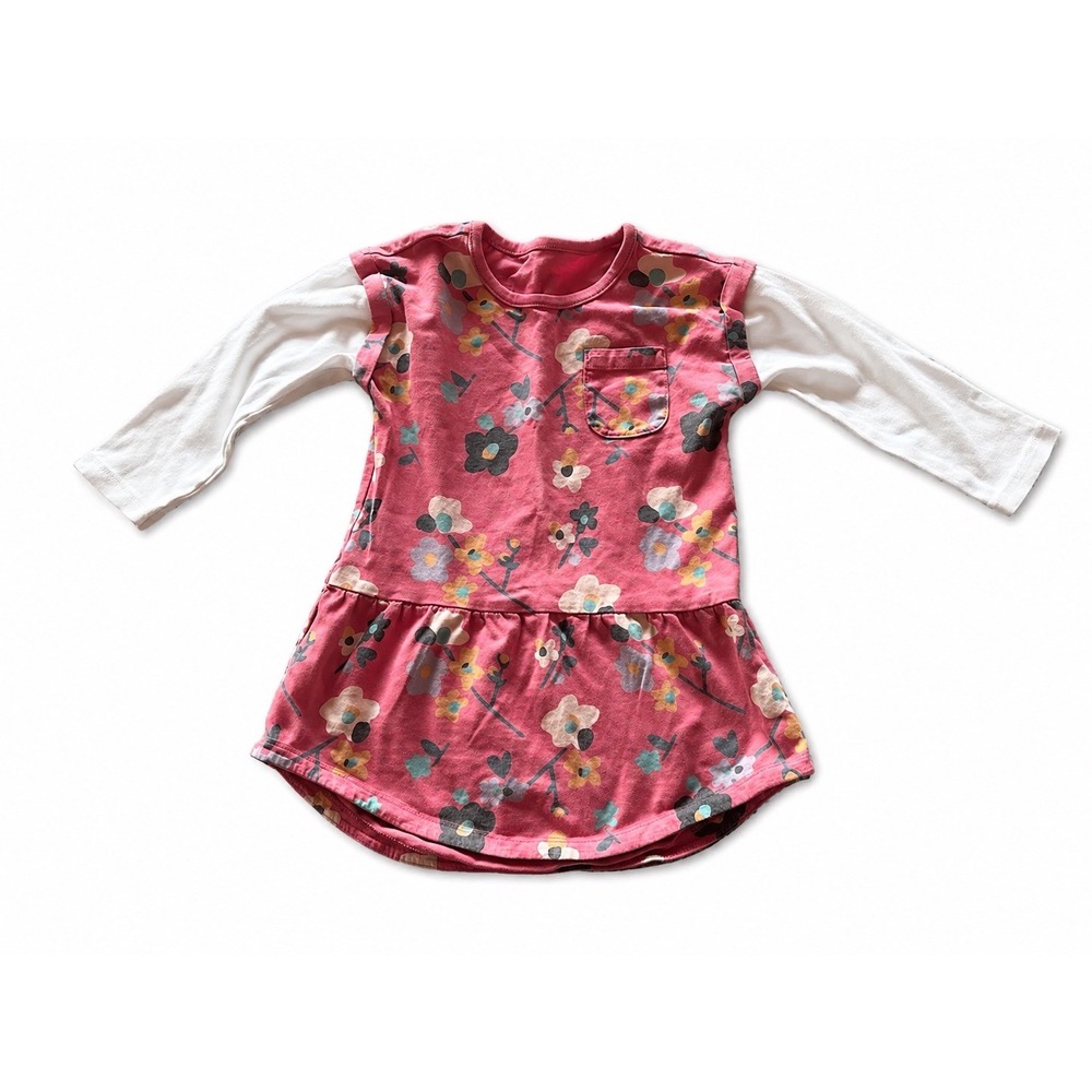 Tea Collection Kids Pink Floral Layered Long Sleeve Dress 3T Pocket Jersey Knit